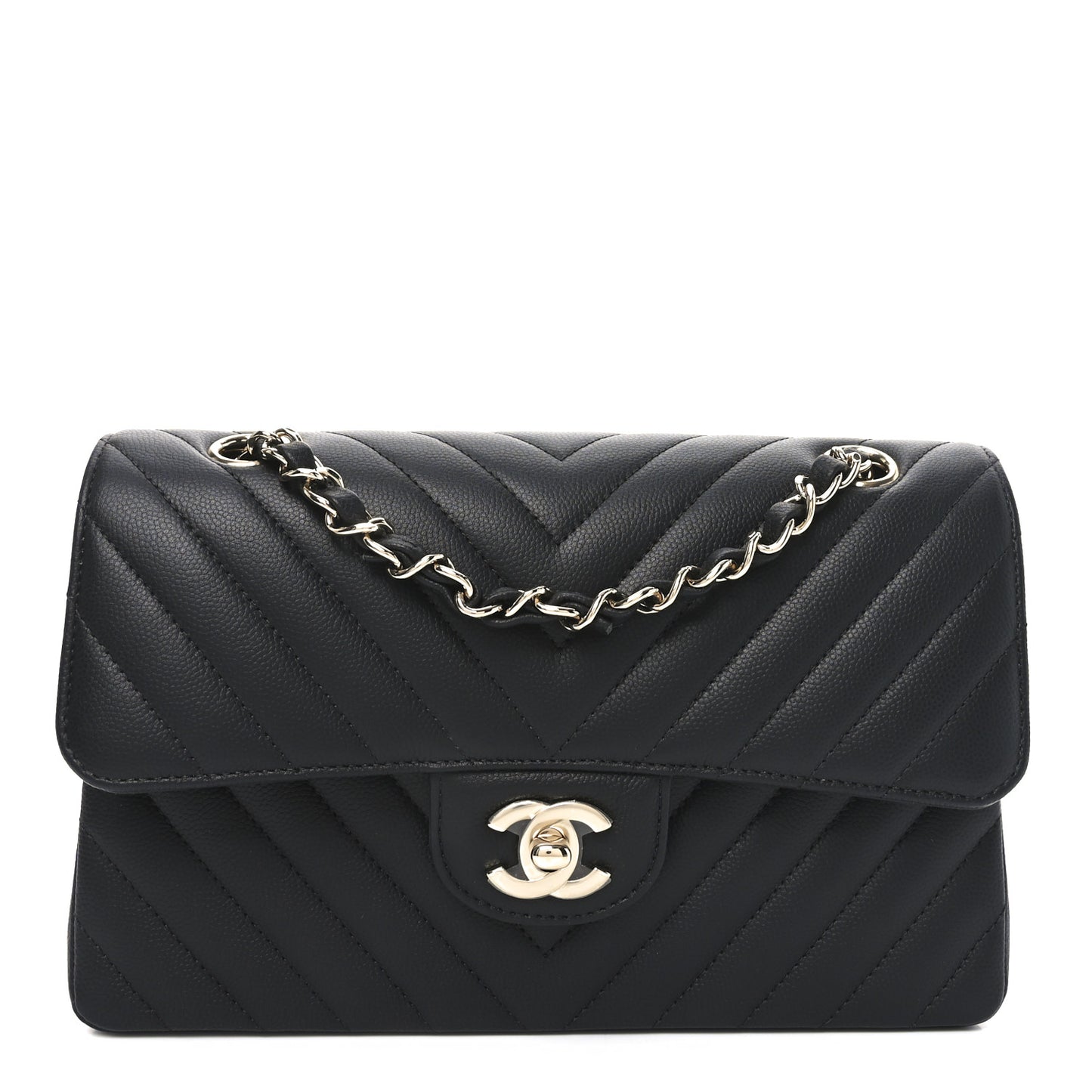 Caviar Chevron Quilted Small Double Flap Black
