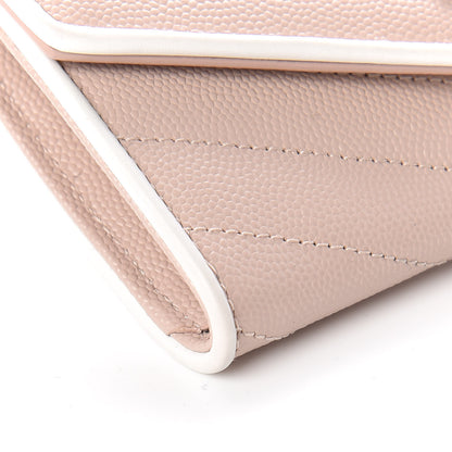 Saint Laurent Grain De Poudre Matelasse Chevron Small Monogram Flap Wallet Pale Pink 5 of 10