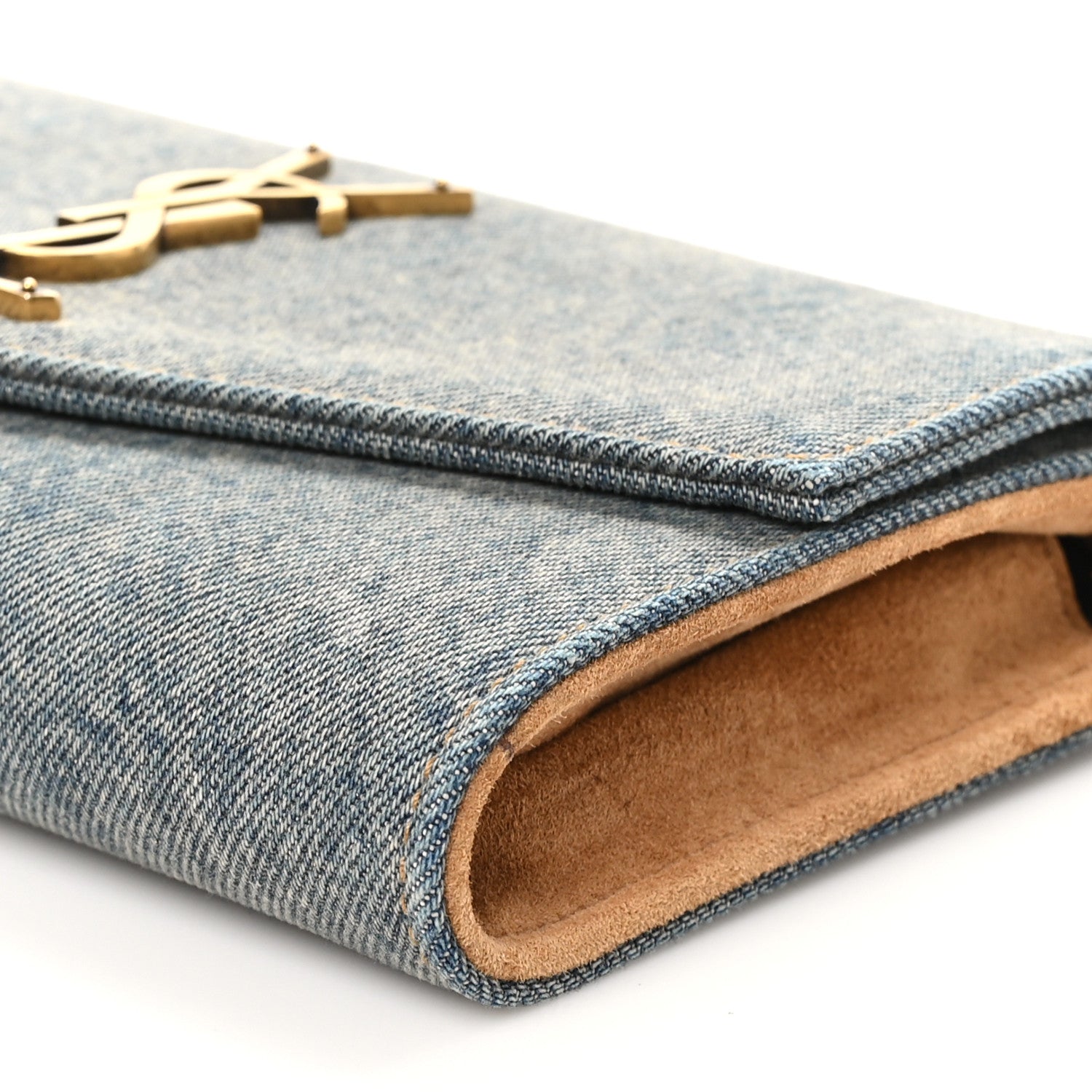 Saint Laurent Denim Monogram Chain Wallet Rodeo Blue Cinnamon 10 of 10