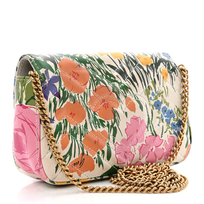 Gucci X KEN SCOTT Calfskin Matelasse Floral Print Super Mini GG Marmont Shoulder Bag Ivory Pink 3 of 15