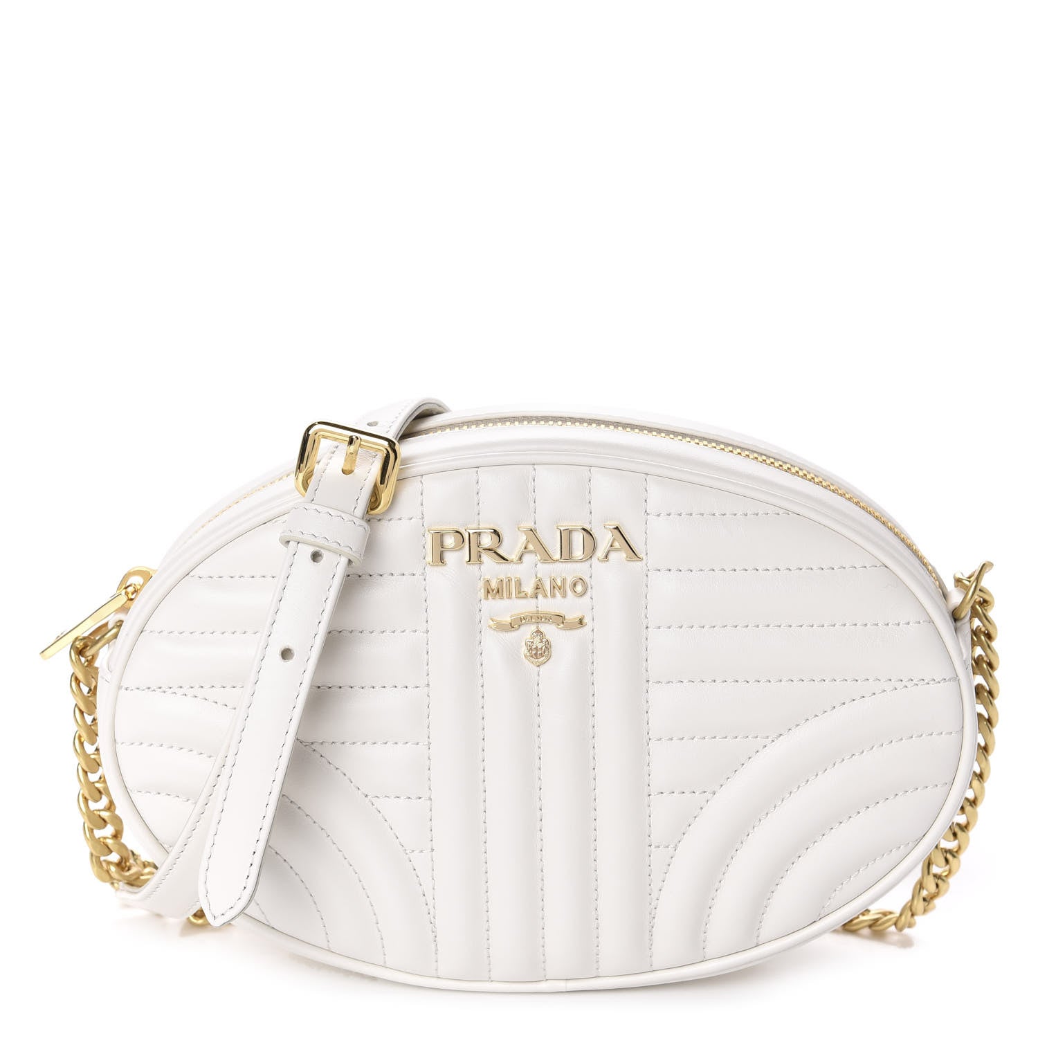 Prada Soft Calfskin Impunture Diagramme Chain Crossbody White 1 of 9