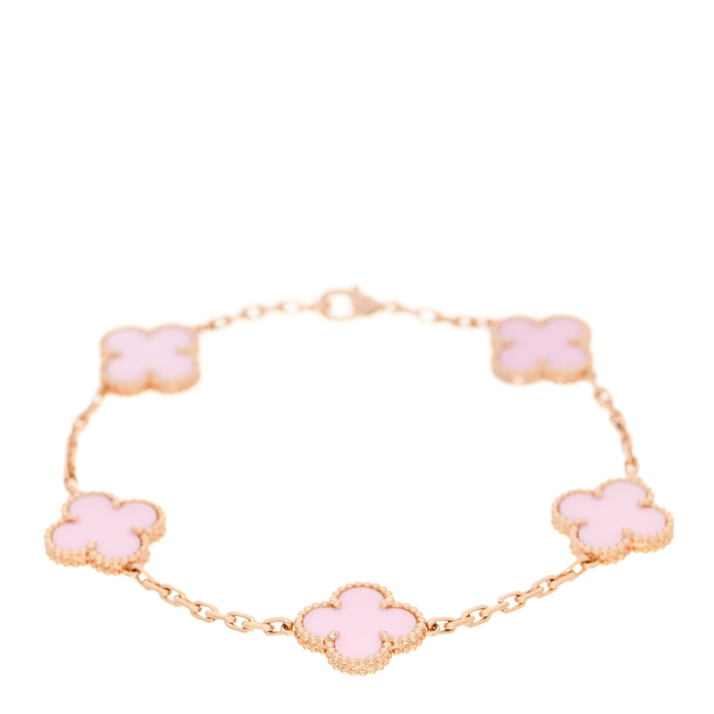 18K Rose Gold Pink Porcelain 5 Motifs Vintage Alhambra Bracelet