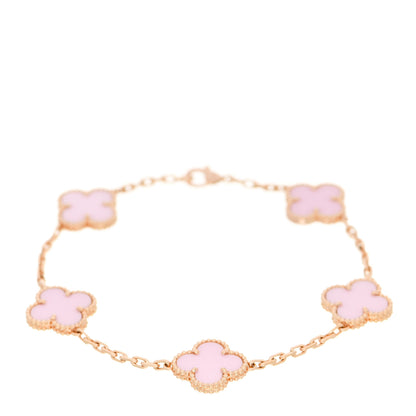Van Cleef & Arpels 18K Rose Gold Pink Porcelain 5 Motifs Vintage Alhambra Bracelet 1 of 5