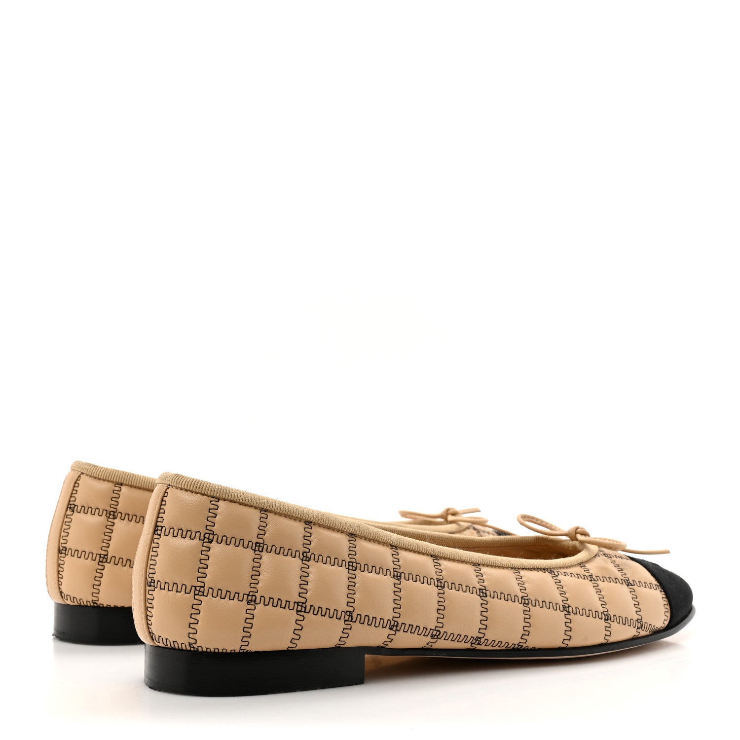Chanel Lambskin Embroidered Quilted Cap Toe Ballerina Flats 38.5 Beige Black 5 of 9