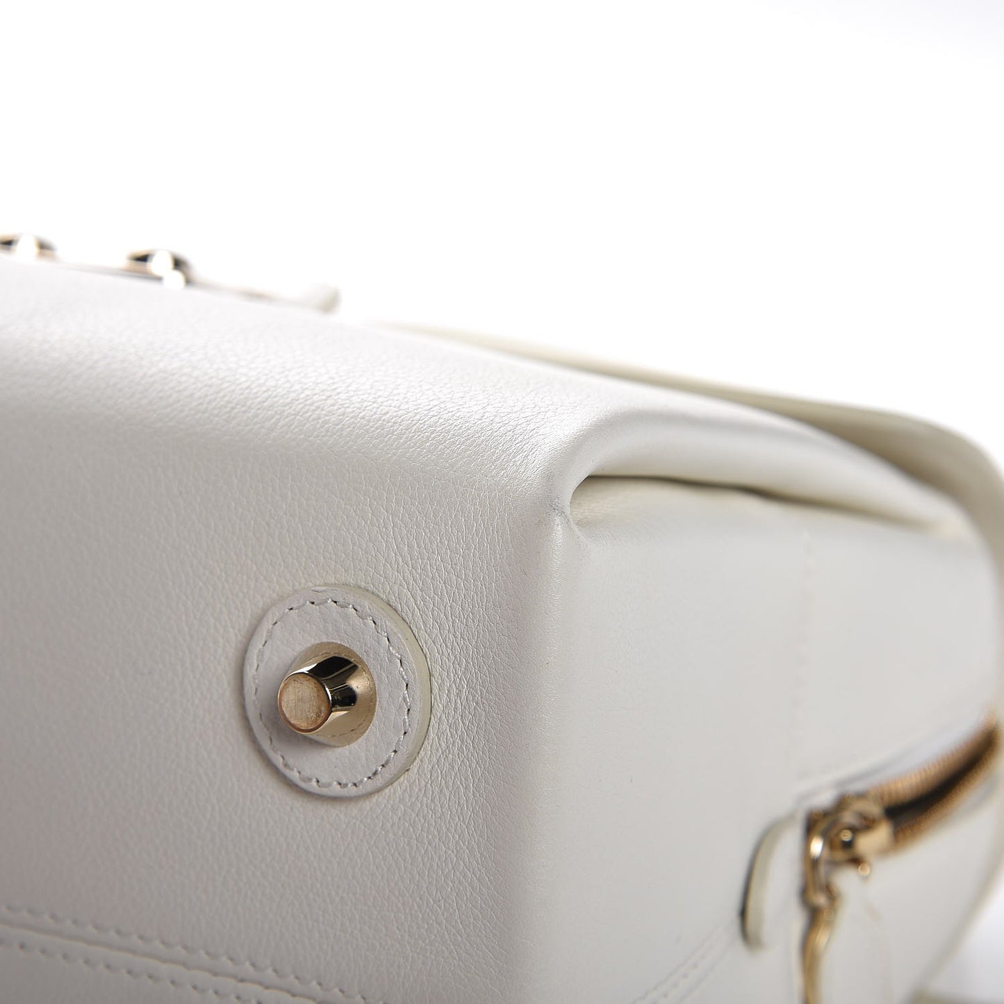 Grained Calfskin Top Handle Flap White
