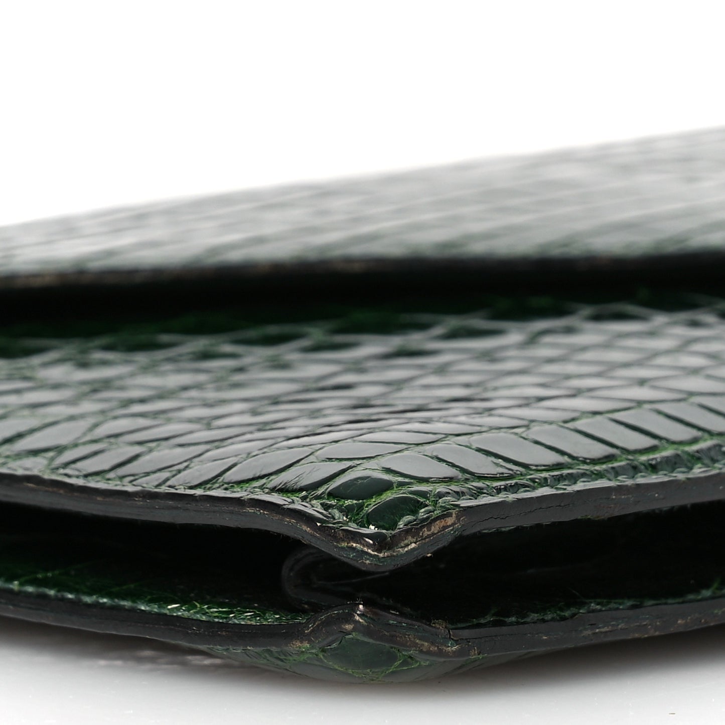 Shiny Porosus Crocodile Lydie Clutch Vert Fonce