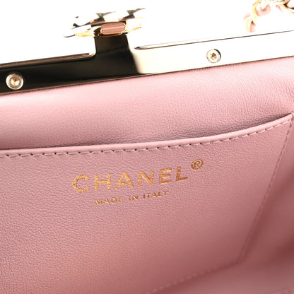 Chanel Lambskin Quilted Chain Frame Clutch Pink 6 of 10