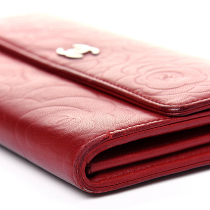 Chanel Lambskin Camellia Embossed Flap Wallet Red 13 of 21