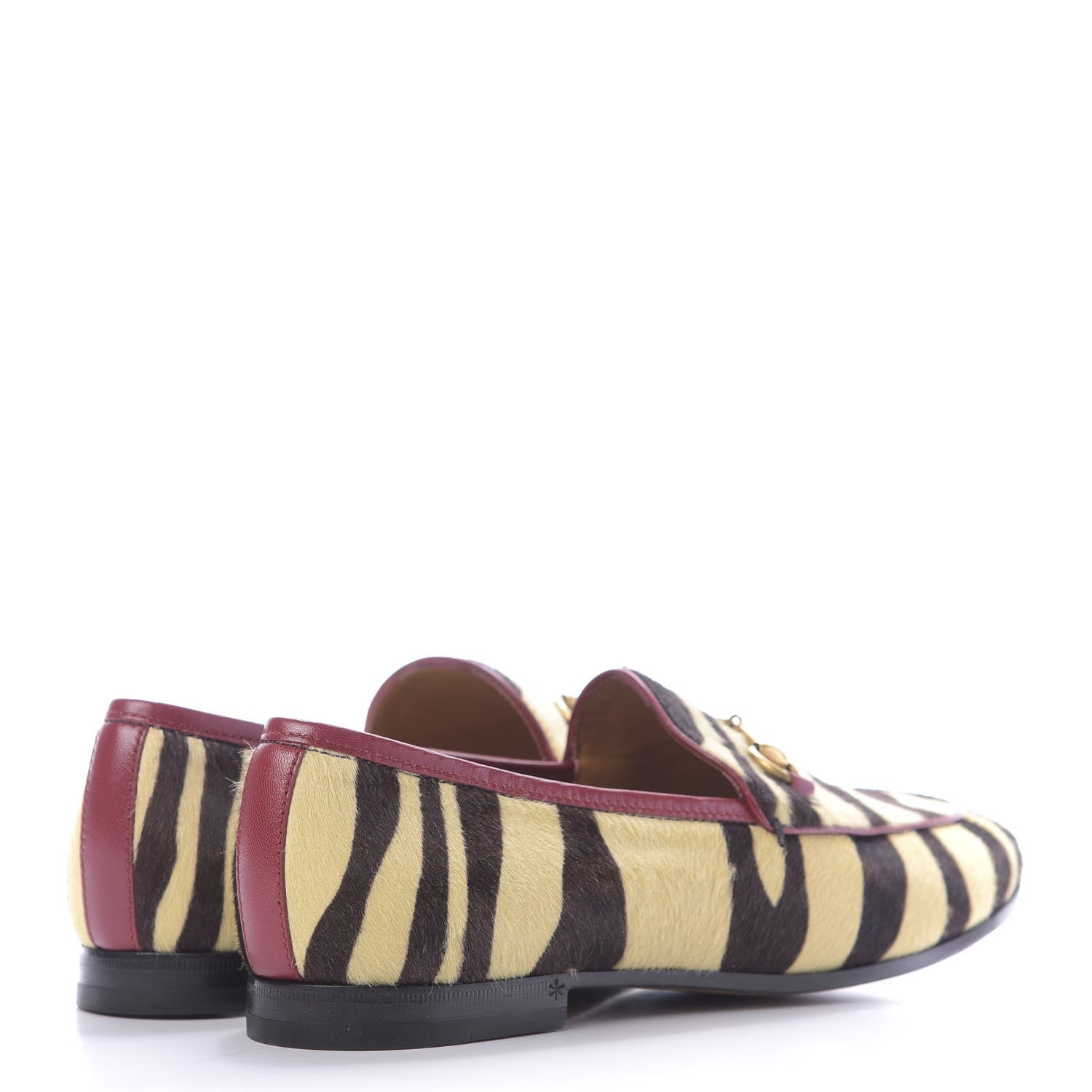 Gucci Calf Hair Tiger Print Womens Jordaan Loafers 37 Natural Black Romantic Cherry 4 of 11