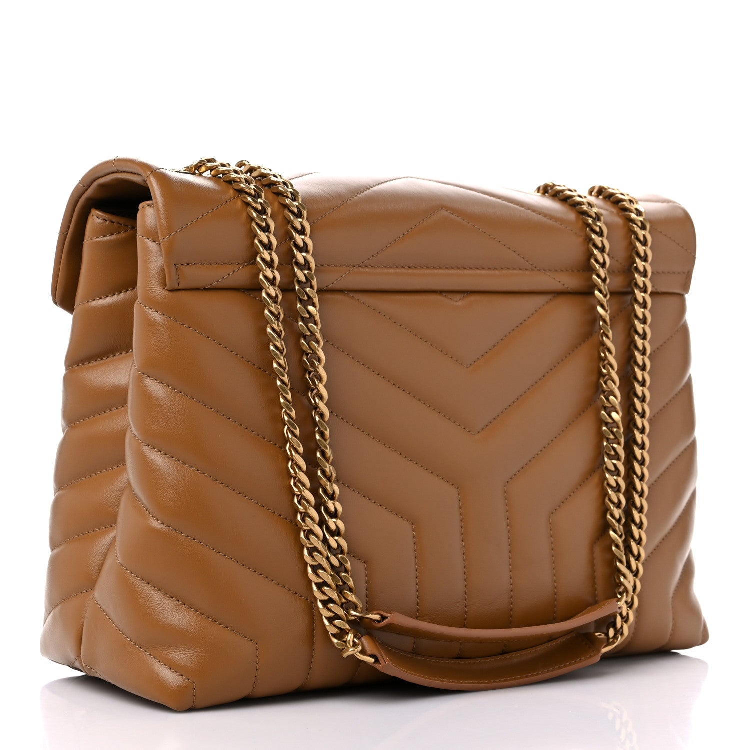 Saint Laurent Calfskin Y Quilted Monogram Medium Loulou Chain Satchel Dark Natural 3 of 10