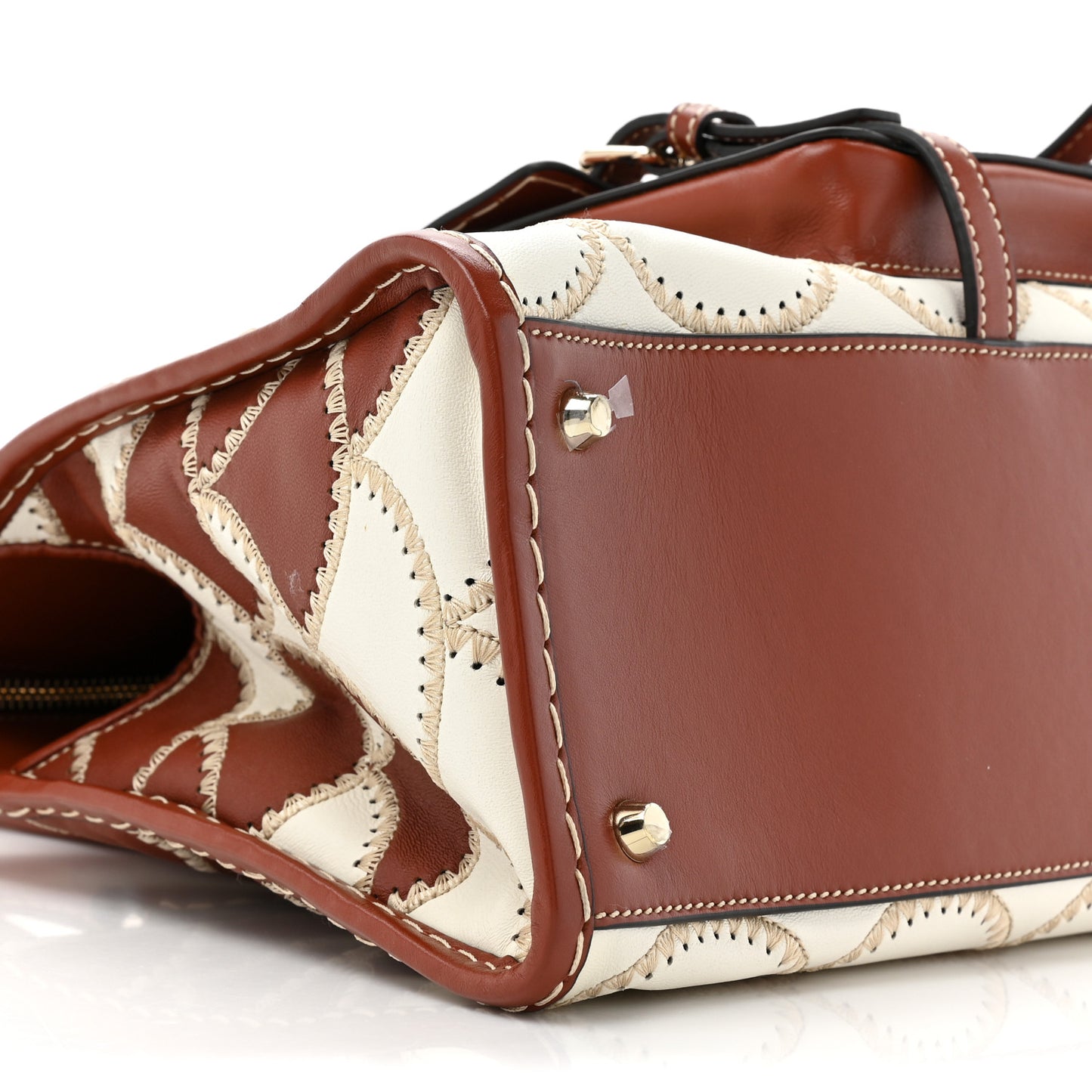 Nappa Shiny Calfskin Scallop Patchwork Medium Edith Day Bag Sepia Brown
