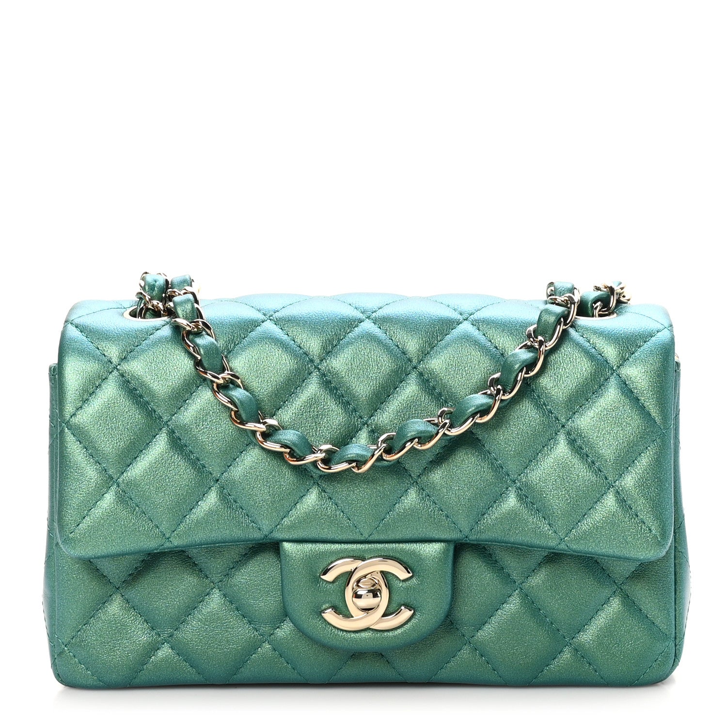 Chanel Iridescent Calfskin Quilted Mini Rectangular Flap Green 1 of 11