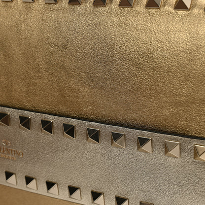 Valentino Garavani Metallic Calfskin Rockstud Side Slip Wristlet Clutch Gold 7 of 9