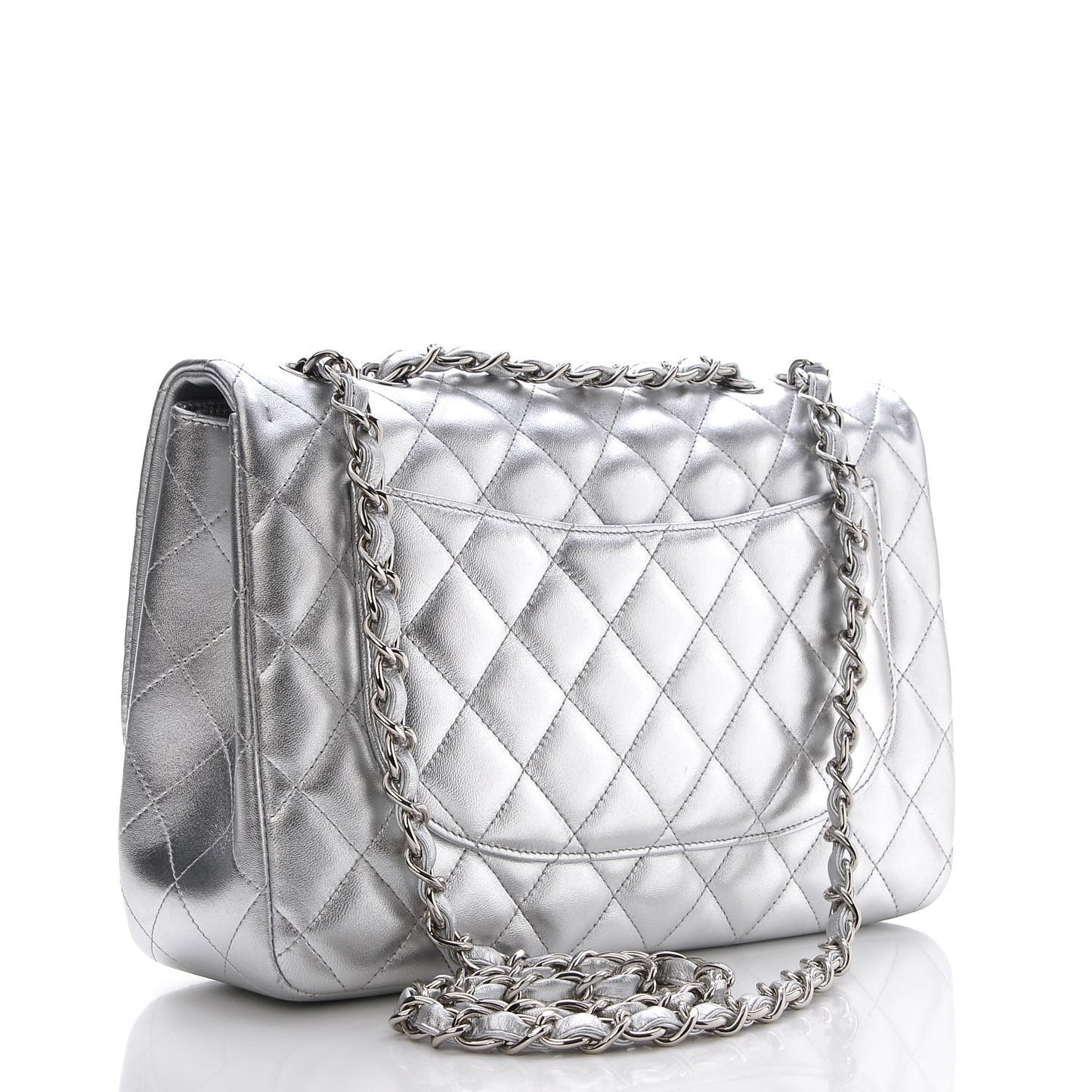 Metallic Lambskin Quilted Jumbo Single Flap Silver