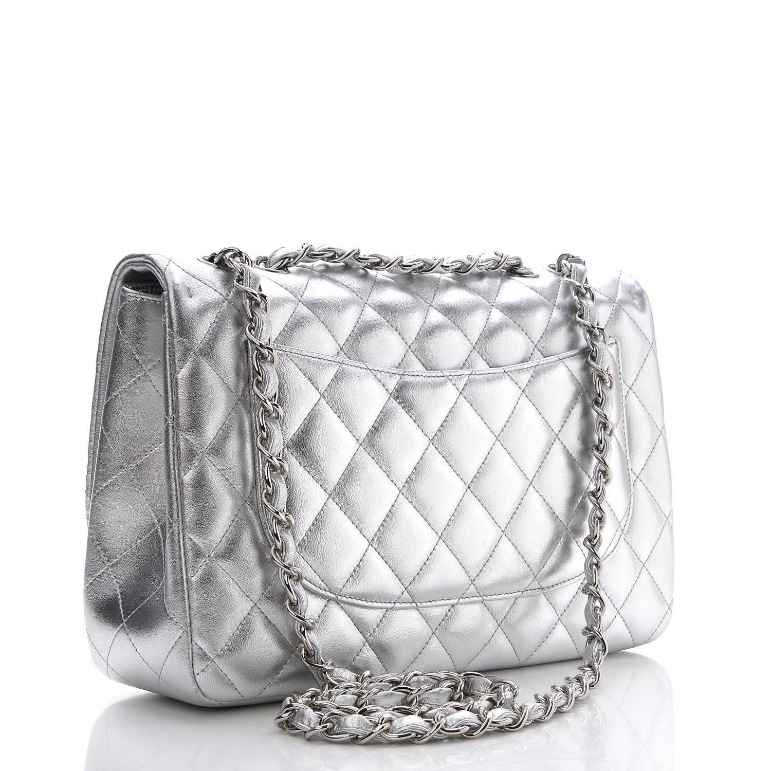 Chanel Metallic Lambskin Quilted Jumbo Single Flap Silver 4 of 9