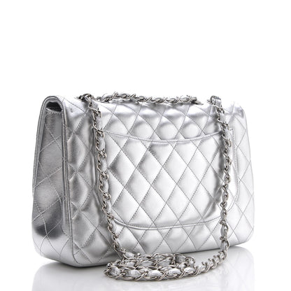 Chanel Metallic Lambskin Quilted Jumbo Single Flap Silver 4 of 9