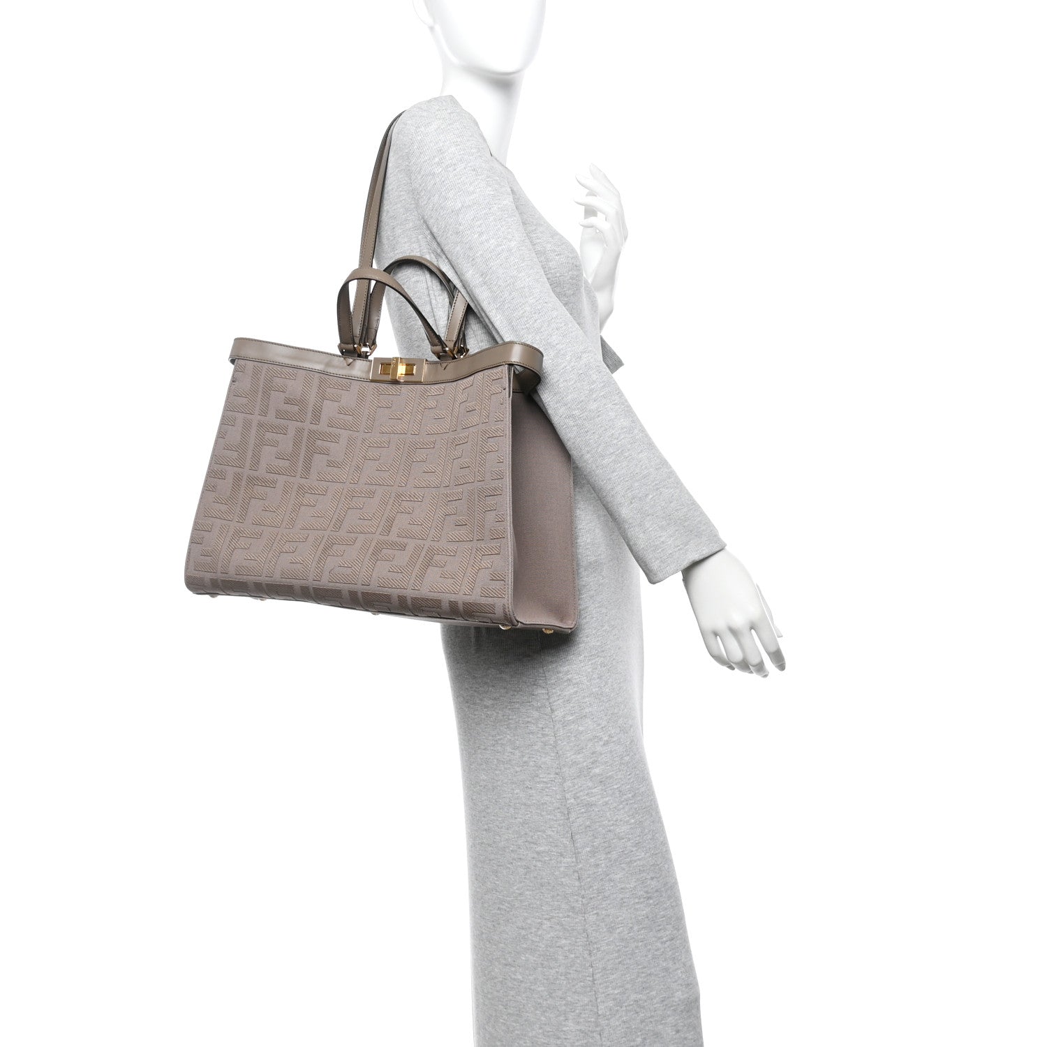 Fendi Canvas Vitello King FF Embroidered Medium Peekaboo X-Tote Tartufo 2 of 12