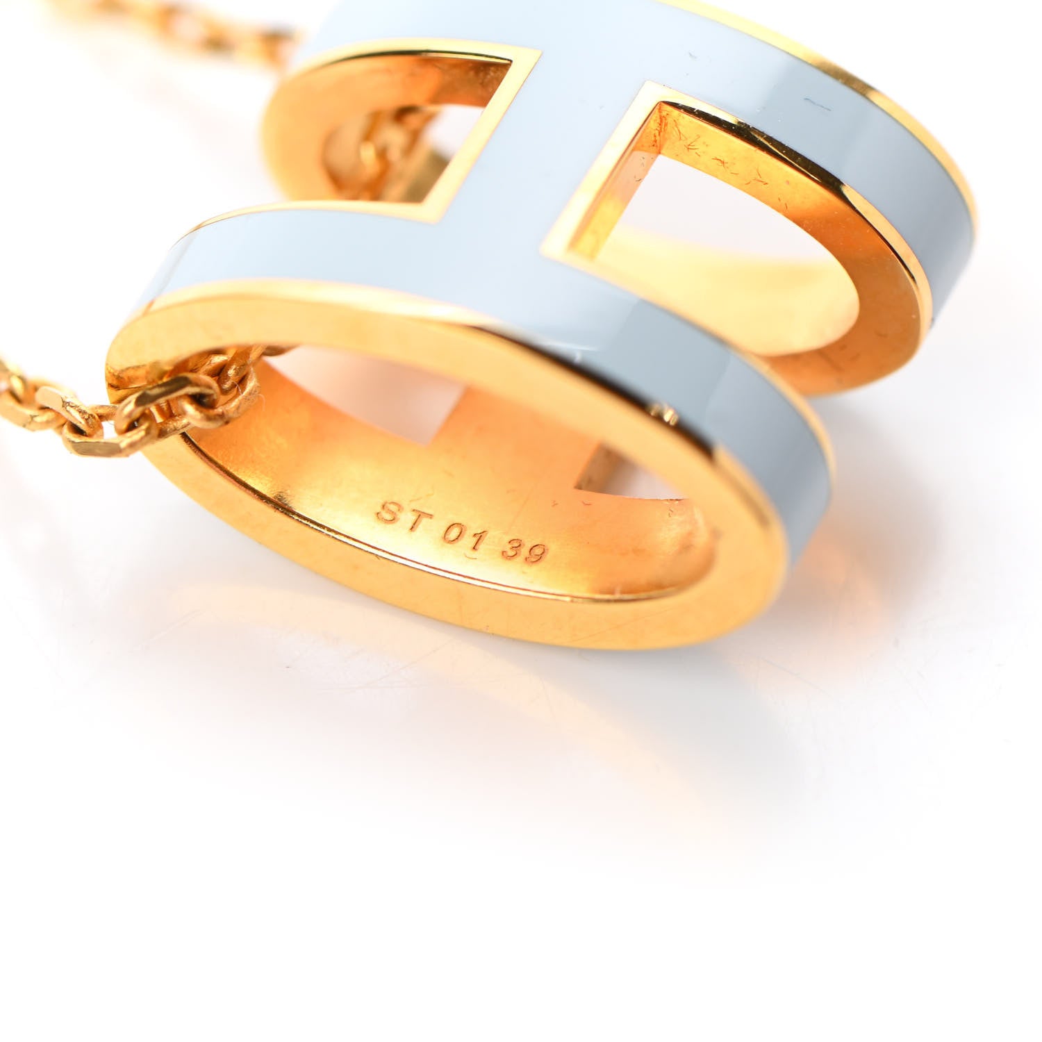 Hermes Lacquered Gold Pop H Pendant Necklace Bleu Pastel 7 of 8