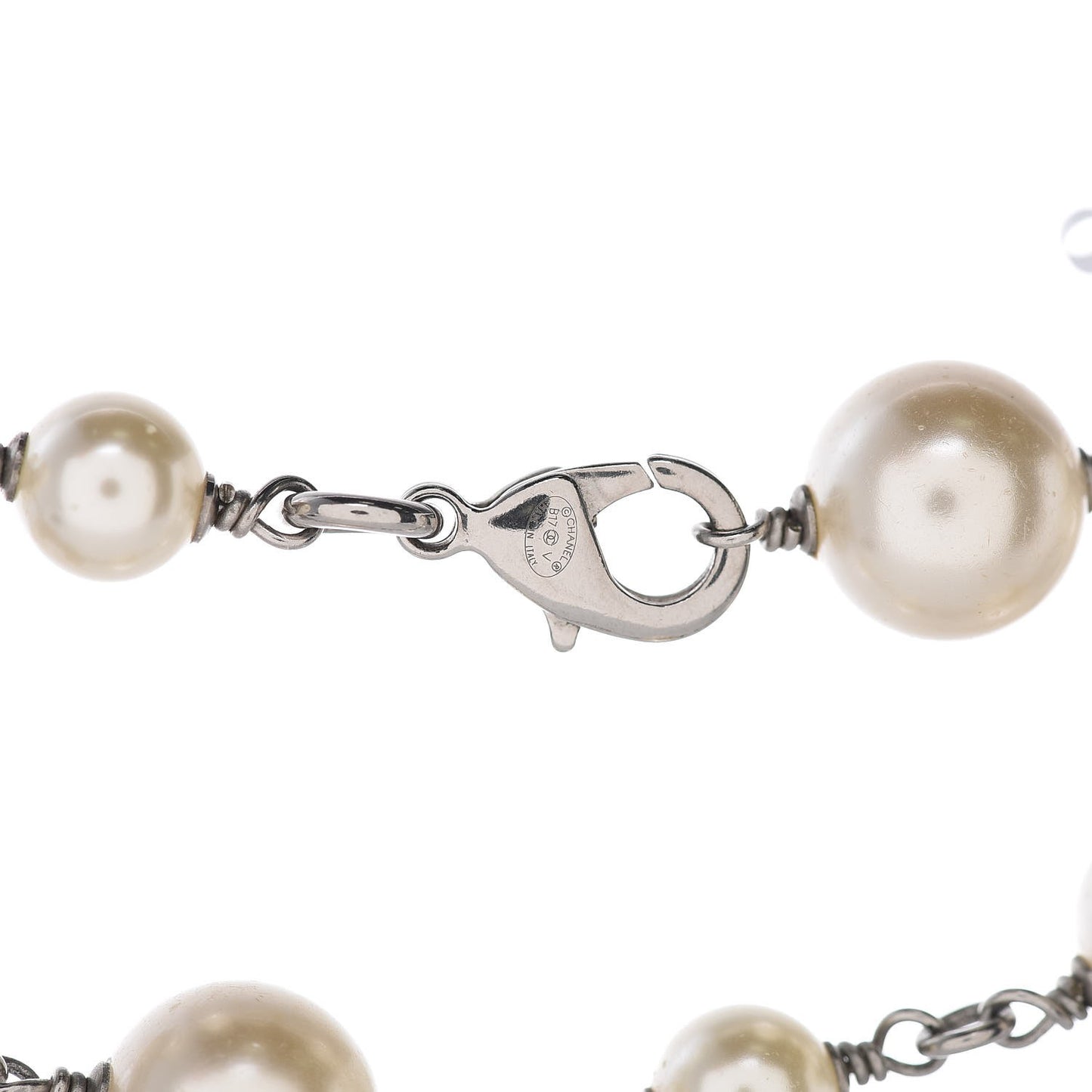 Crystal Pearl CC Long Necklace Silver