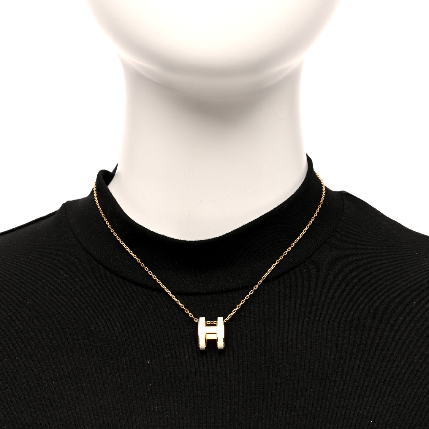 Lacquered Gold Pop H Pendant Necklace White