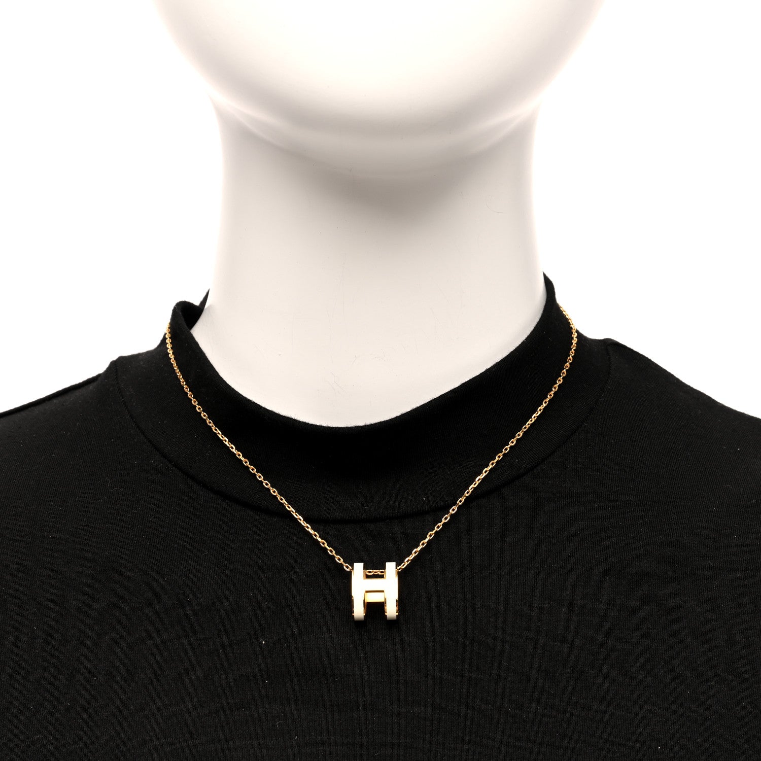 Hermes Lacquered Gold Pop H Pendant Necklace White 2 of 6