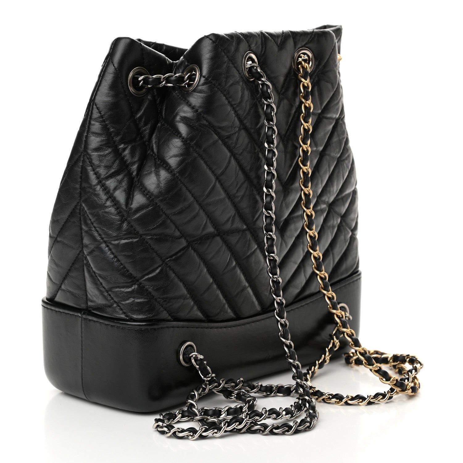 Chanel Aged Calfskin Chevron Quilted Small Gabrielle Backpack Black 4 of 12