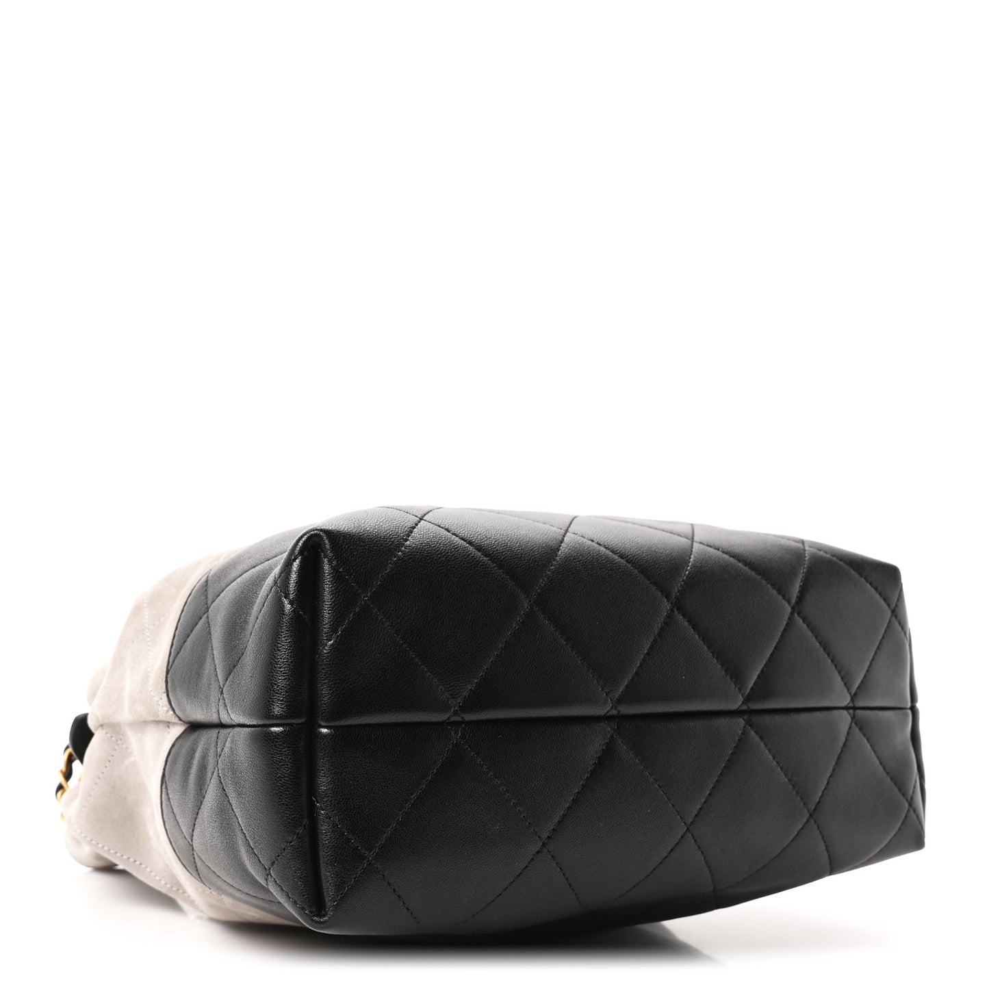 Suede Calfskin Shiny Lambskin Quilted Coco Base Shopping Bag Grey Black