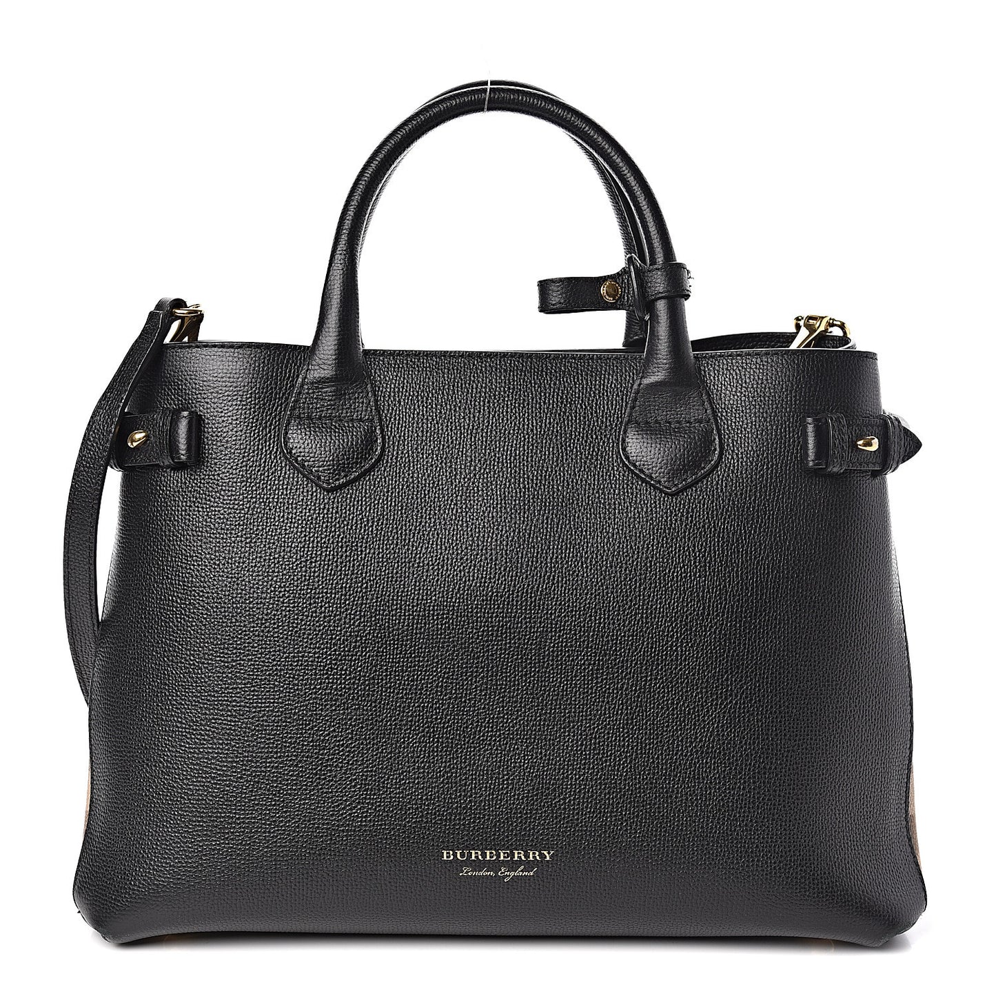 Grainy Calfskin House Check Medium Banner Tote Black