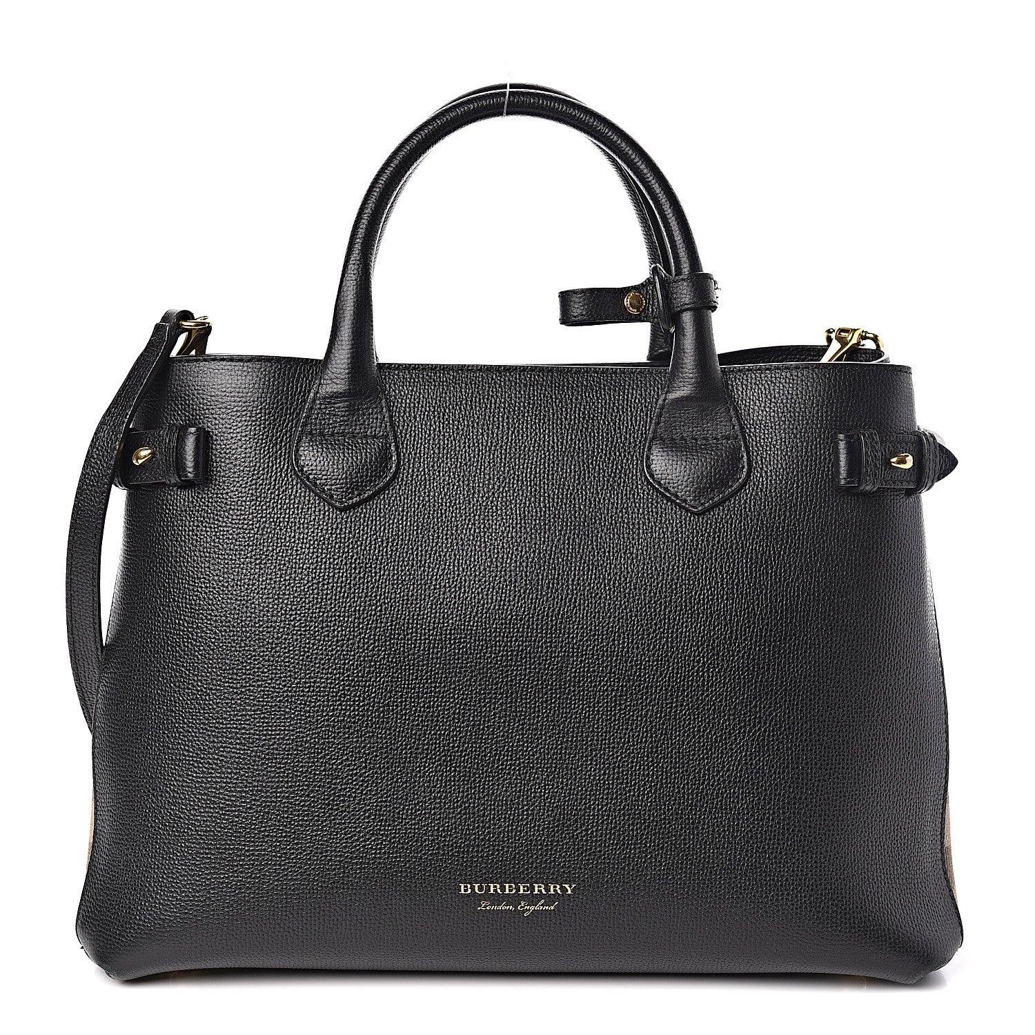 Burberry Grainy Calfskin House Check Medium Banner Tote Black 1 of 11