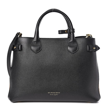 Burberry Grainy Calfskin House Check Medium Banner Tote Black 1 of 11