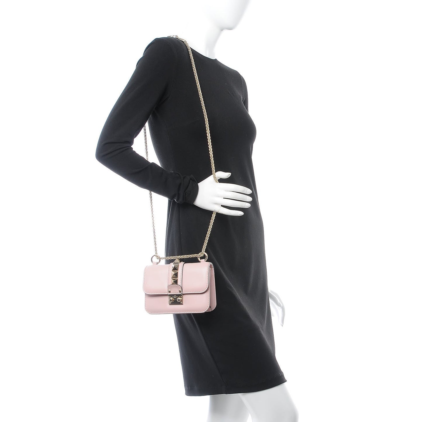 Vitello Mini Glam Lock Rockstud Flap Water Rose