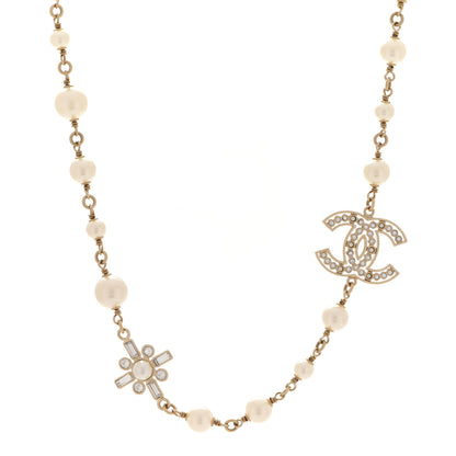 Chanel Crystal Baguette Pearl CC Cross Necklace Gold 1 of 6