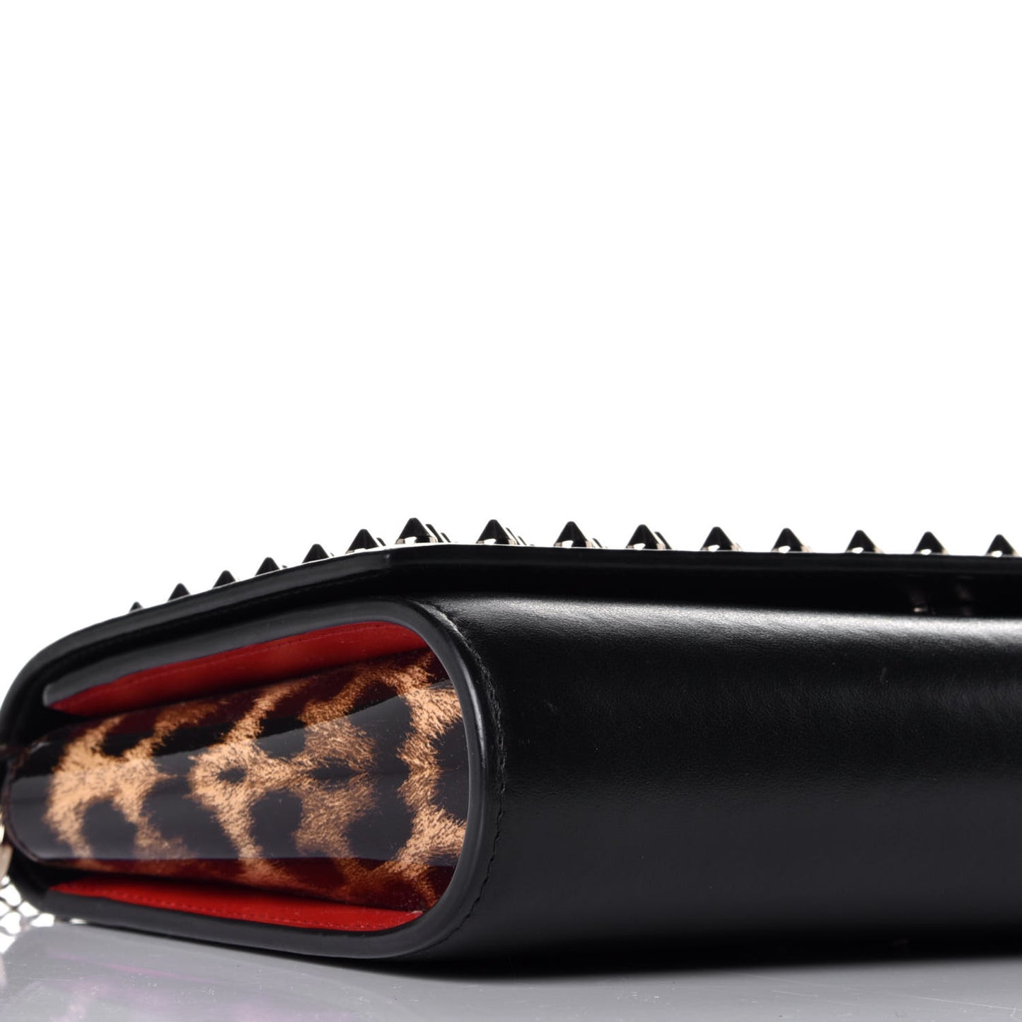 Calfskin Patent Leopard Spikes Paloma Clutch Black