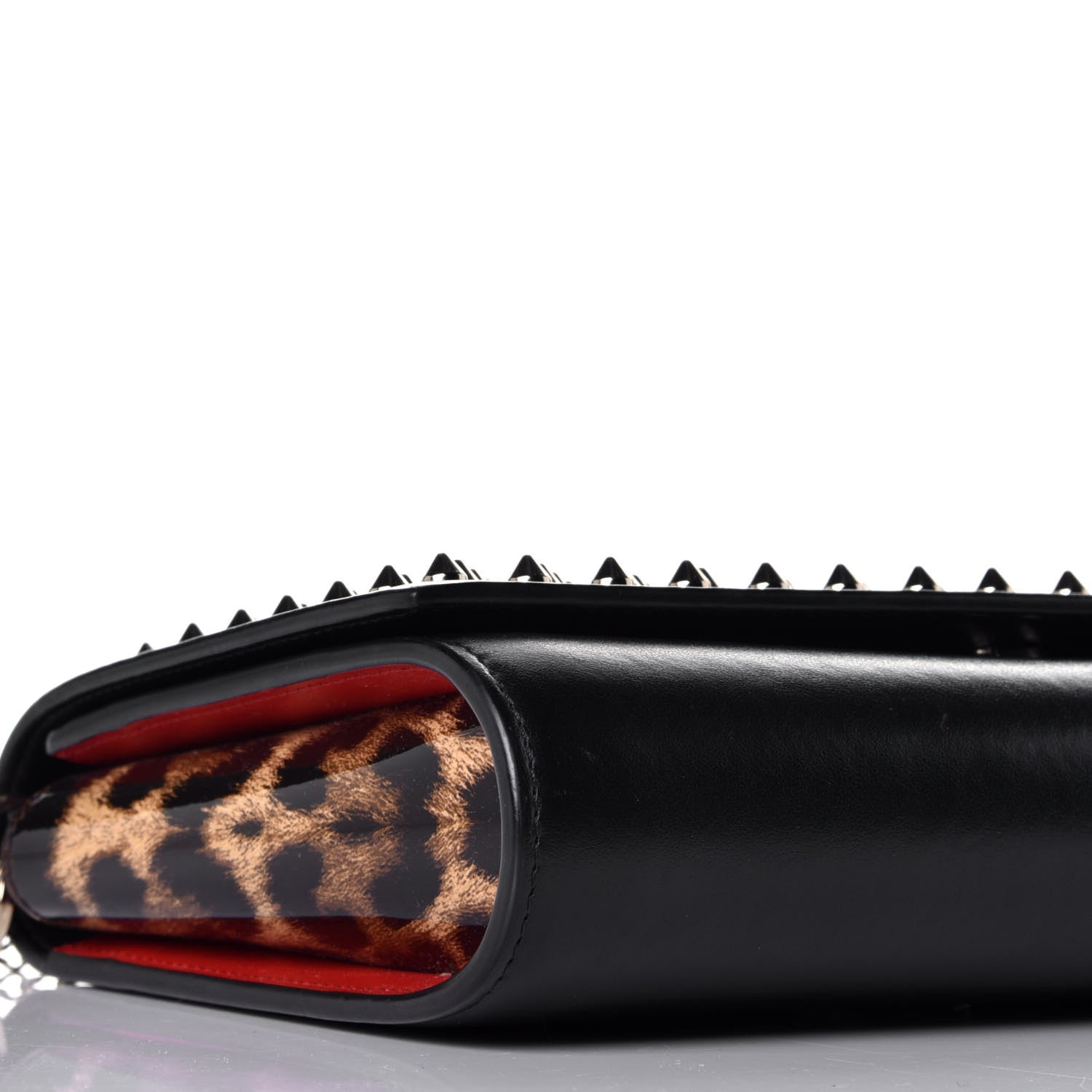 Christian Louboutin Calfskin Patent Leopard Spikes Paloma Clutch Black 7 of 9