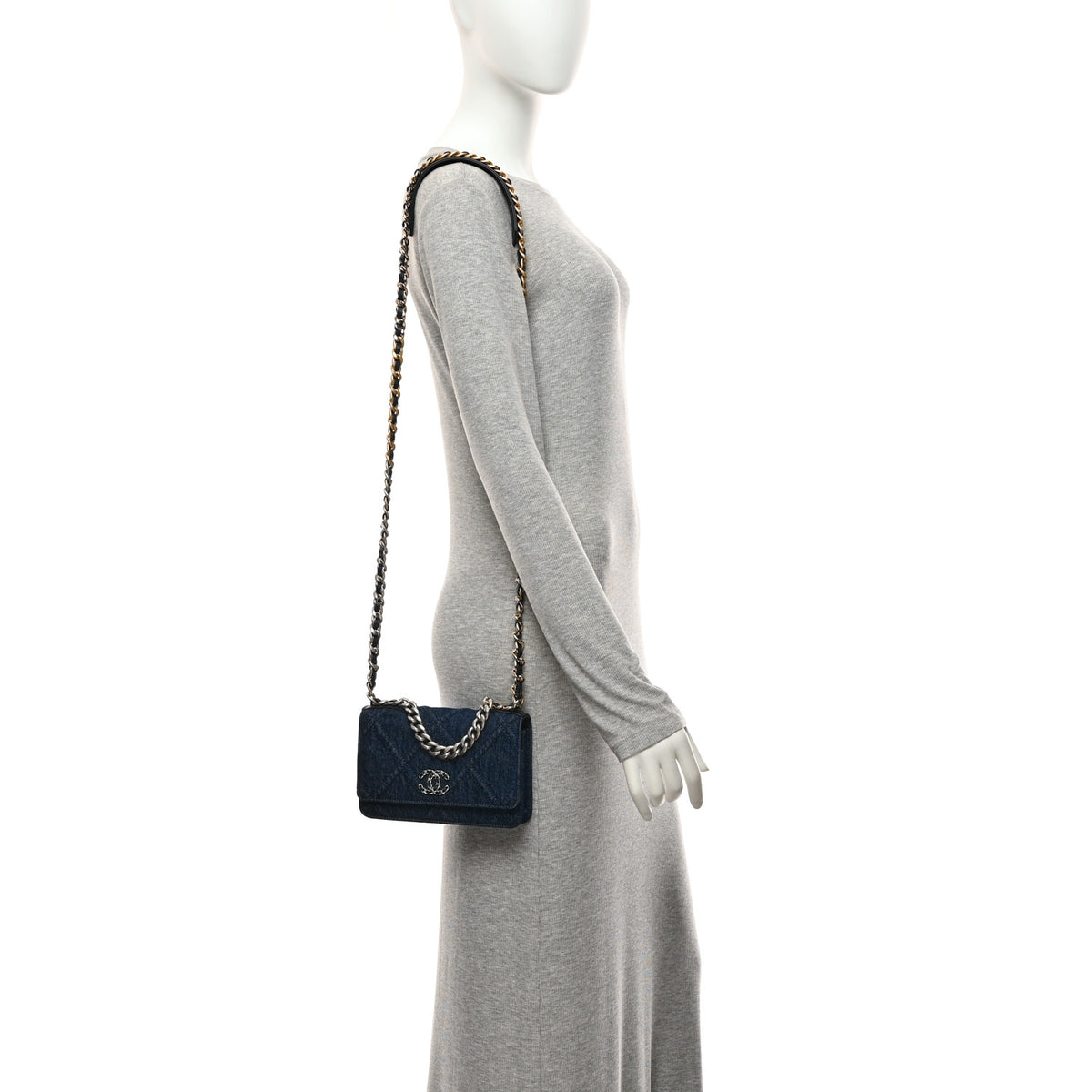 Chanel Denim Quilted Chanel 19 Wallet On Chain WOC Blue 2 of 11