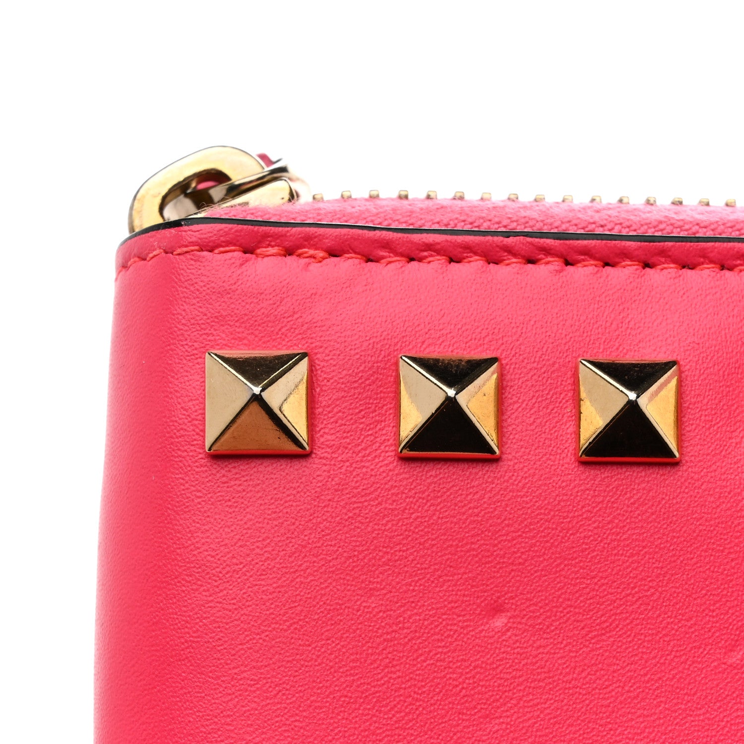 Valentino Garavani Calfskin Rockstud Zip Around Wallet  Fuxia Fluo 9 of 10