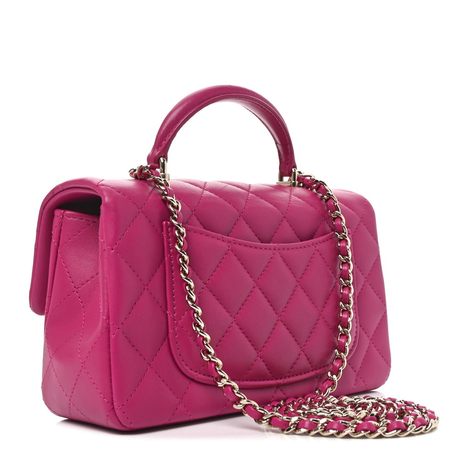 Chanel Lambskin Quilted Mini Top Handle Rectangular Flap Fuchsia 3 of 10