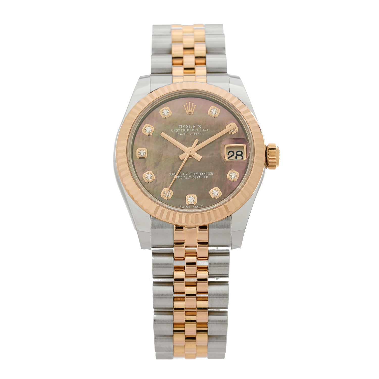 Rolex Stainless Steel 18K Everose Gold Diamond Black Mother of Pearl 31mm Oyster Perpetual Datejust Watch 178271 1 of 5