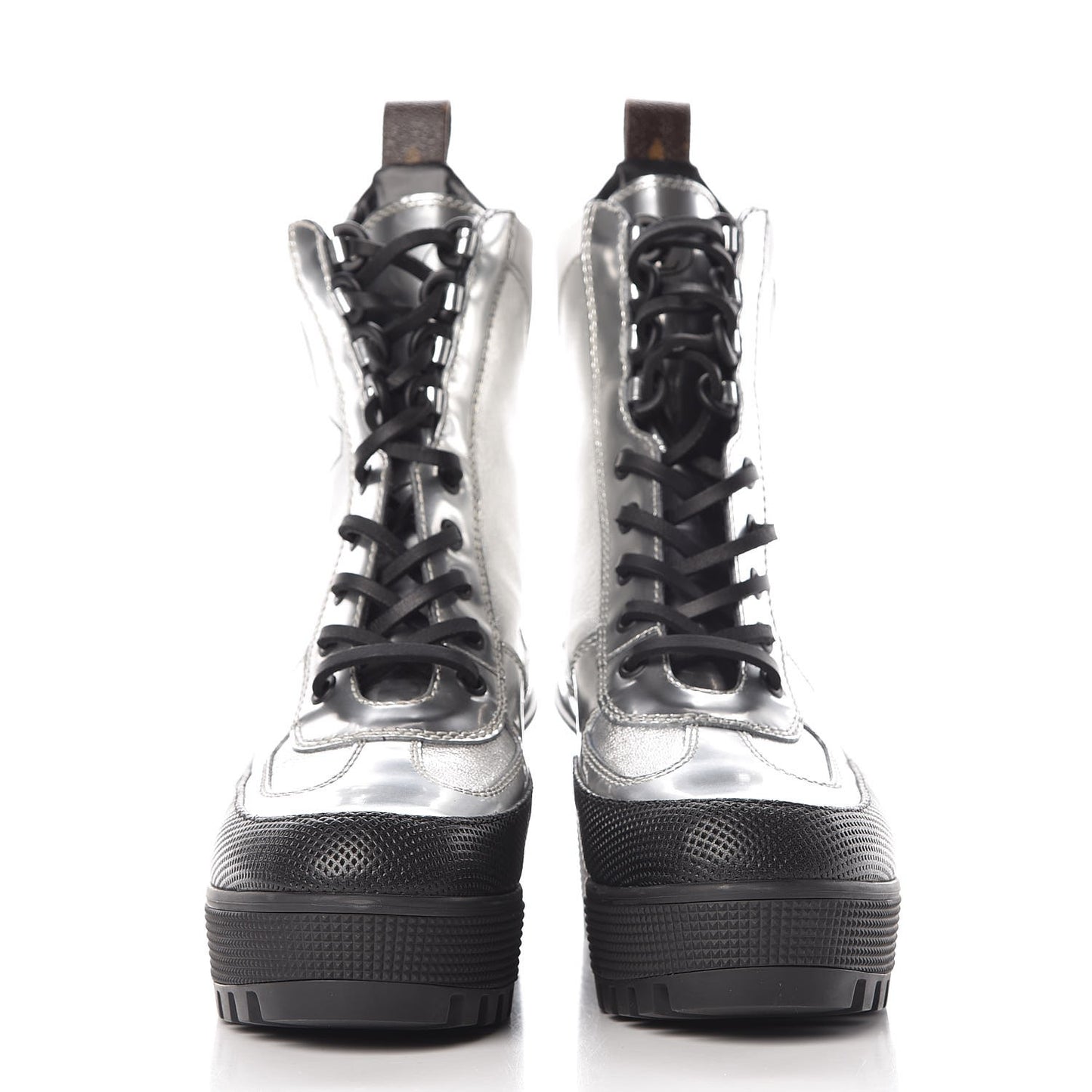 Patent Calfskin Spaceship Laureate Platform Desert Boots 36 Silver