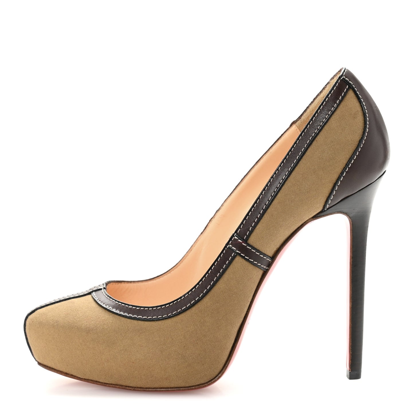 Canvas Calfskin Pumps 37 Beige Brown