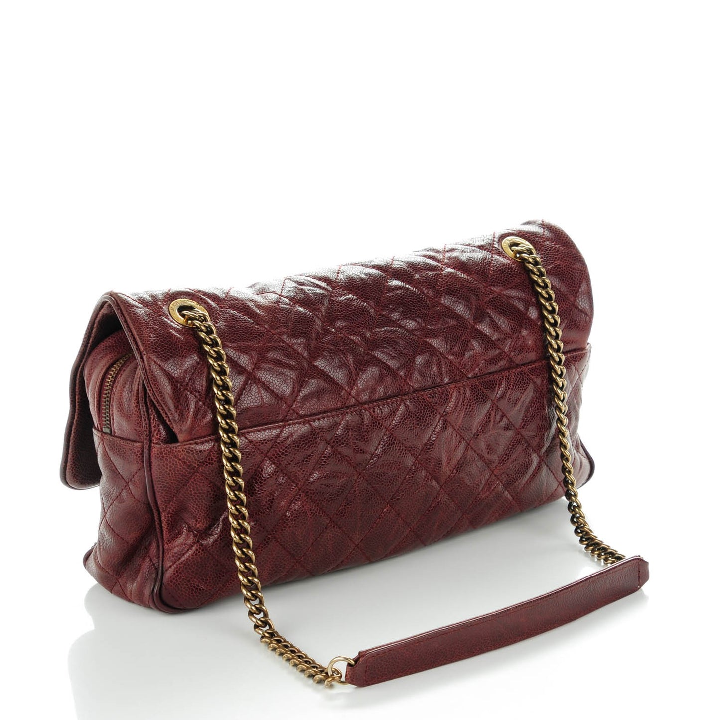 Crumpled Grained Calfskin Quilted Large Shiva Flap Burgundy
