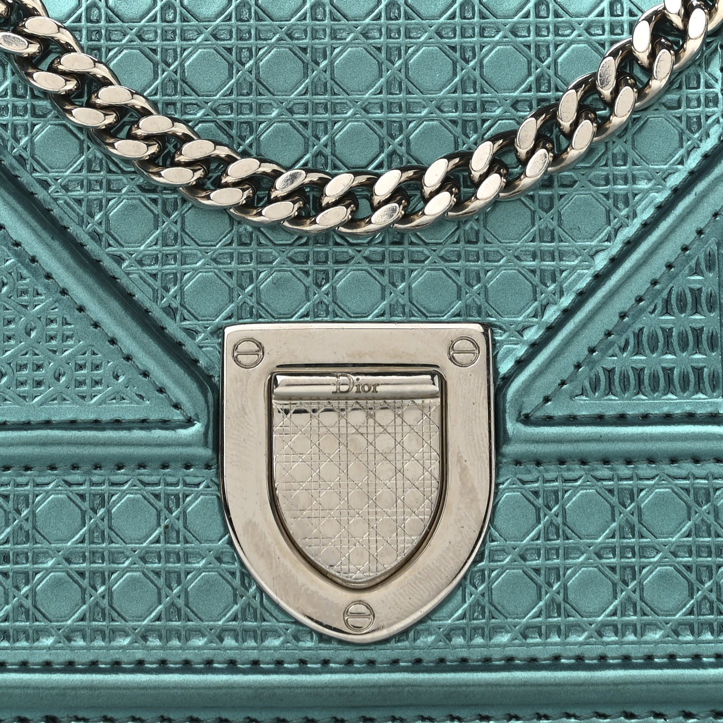 Metallic Patent Micro-Cannage Baby Diorama Flap Bag Green
