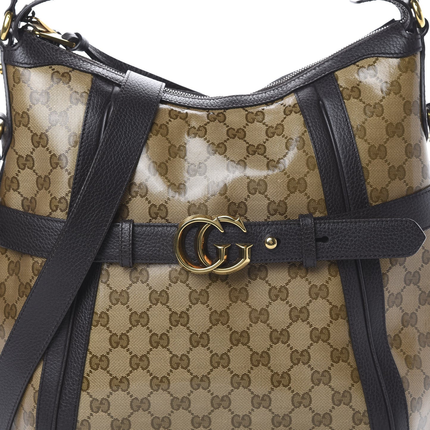 Crystal Monogram Medium GG Running Hobo Dark Brown
