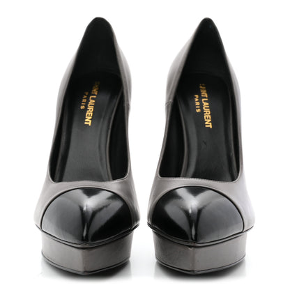 Saint Laurent Calfskin Cap Toe Janis 105 Platform Pumps 39.5 Grey 3 of 9