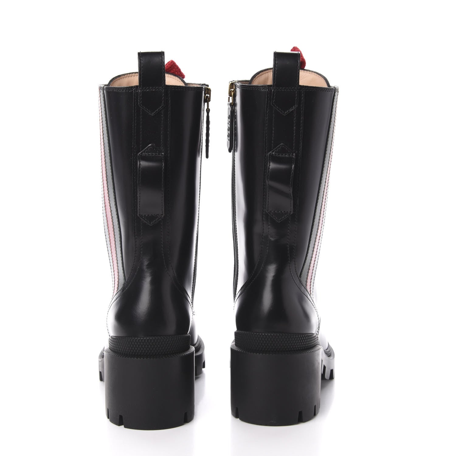 Gucci Magnum Calfskin Cirano Lux Web Lace Up Tall Combat Boots 35 Black Verde Hibiscus Red 4 of 10