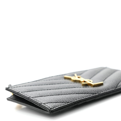 Saint Laurent Grain De Poudre Matelasse Chevron Monogram Fragments Zippered Card Case Black 7 of 8