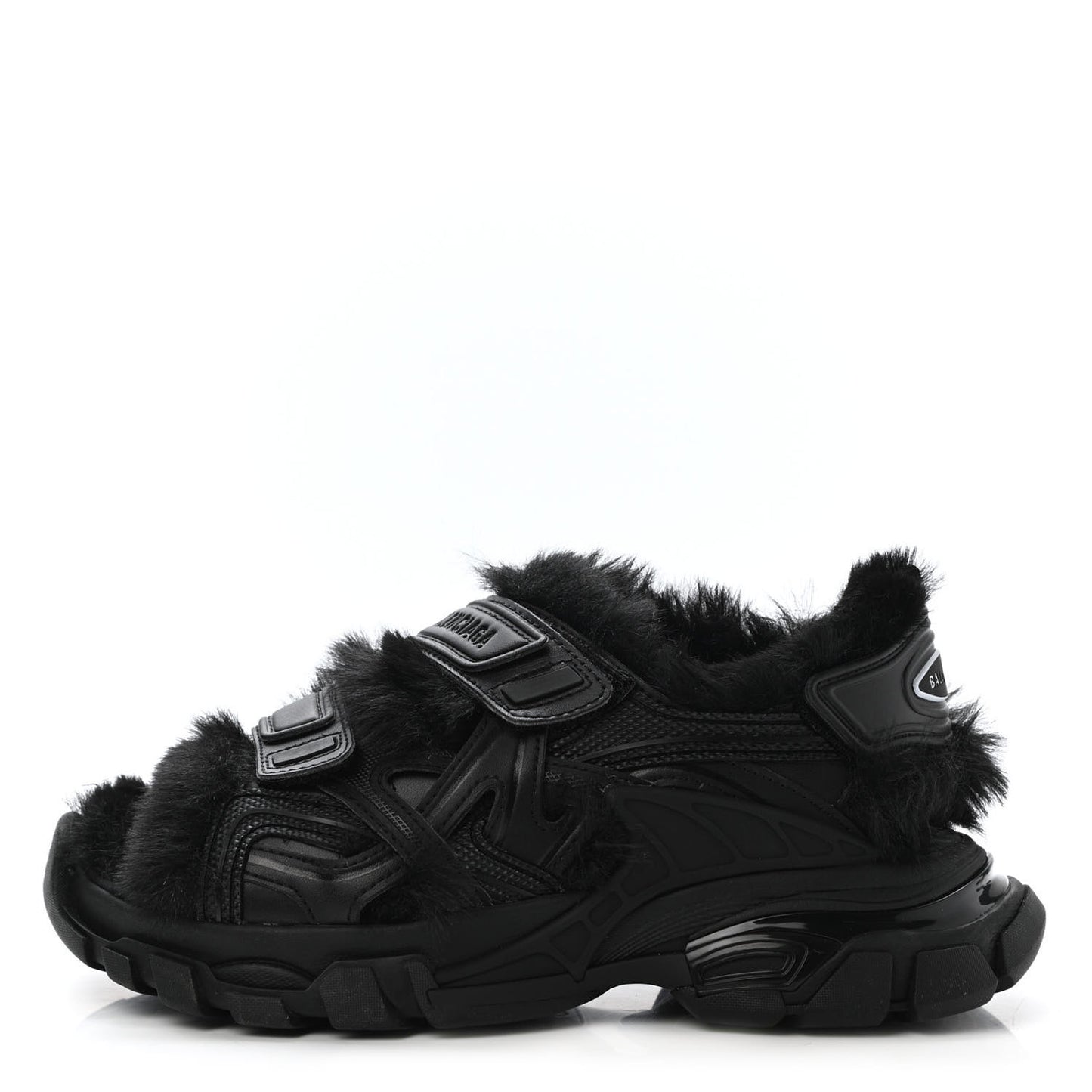 Faux Fur Rubber Mesh Womens Track Sandals 36 Black