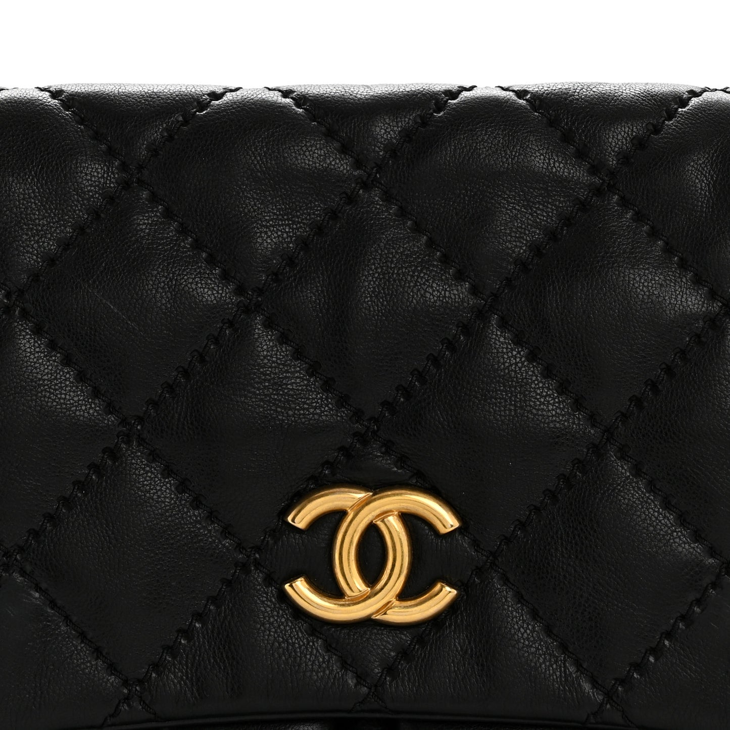 Calfskin Quilted Large Retro Chain Flap Black
