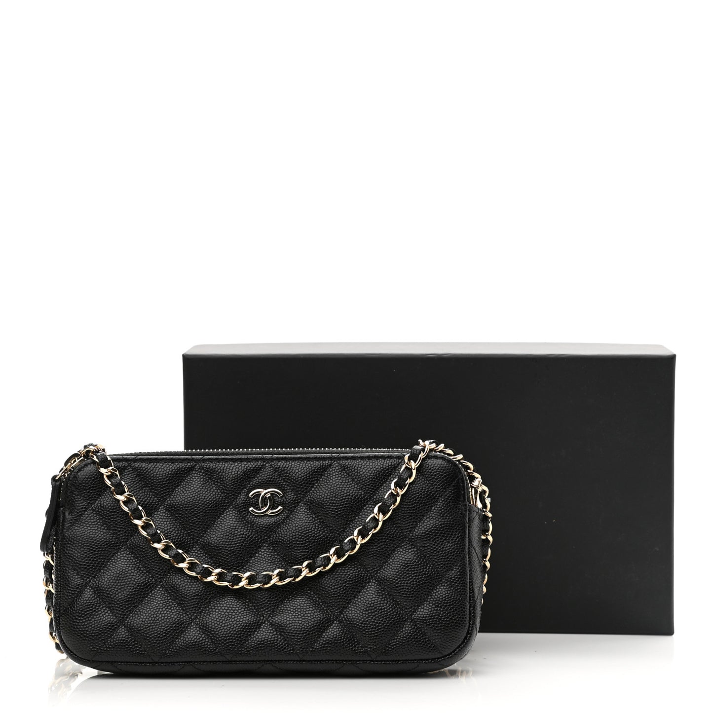 Caviar Quilted Small Clutch With Chain Black