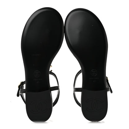 Chanel Lambskin Enamel CC Thong Sandals 41 Black 6 of 10